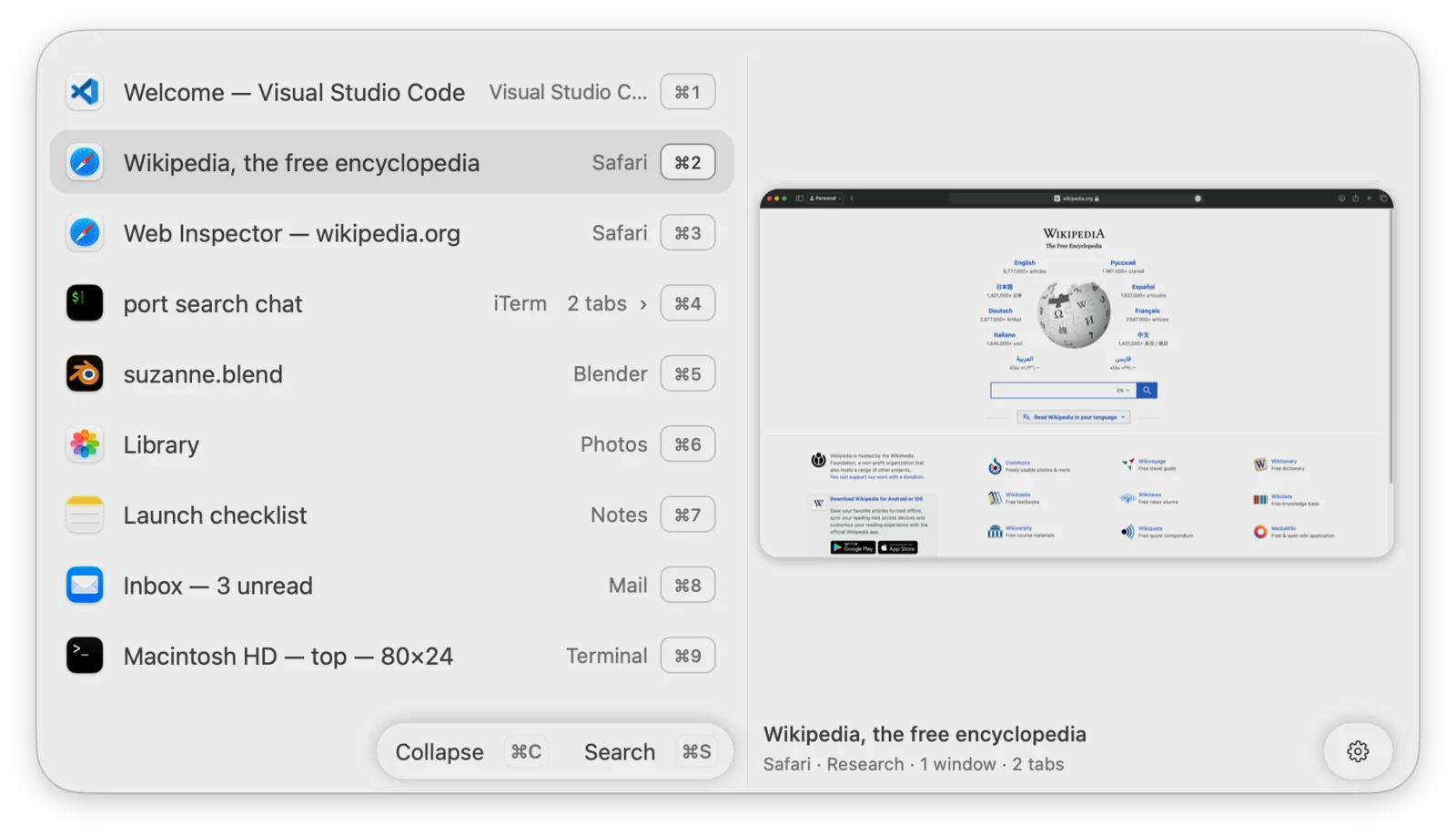 Compact layout with one-line rows and a preview