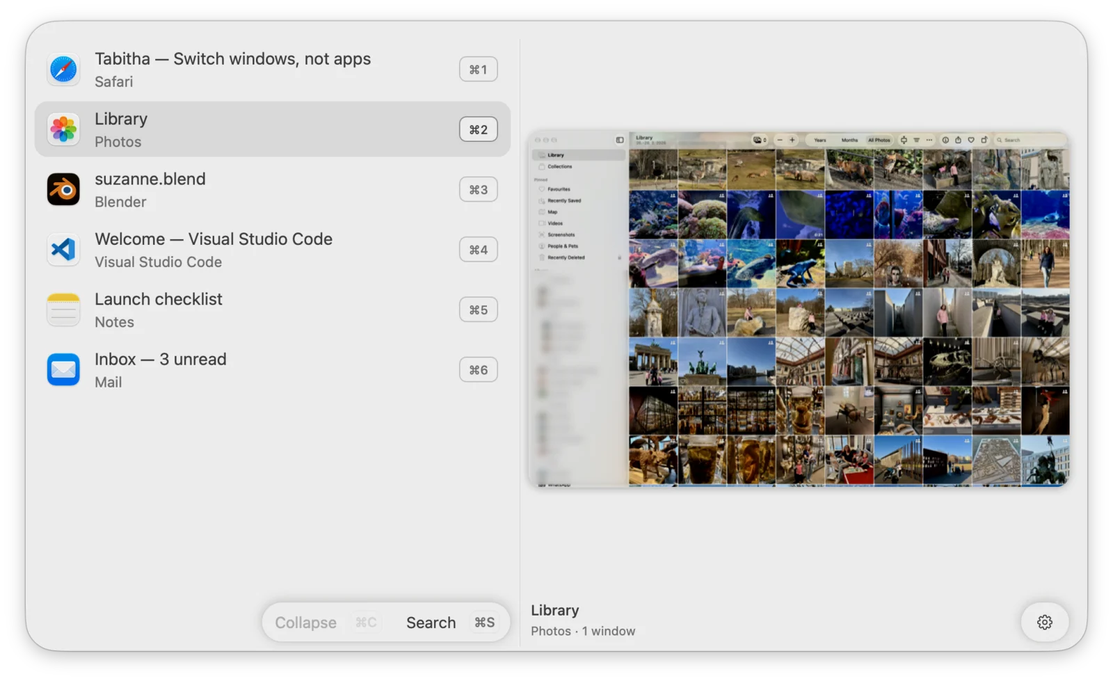 Tabitha with a large preview of the Photos library